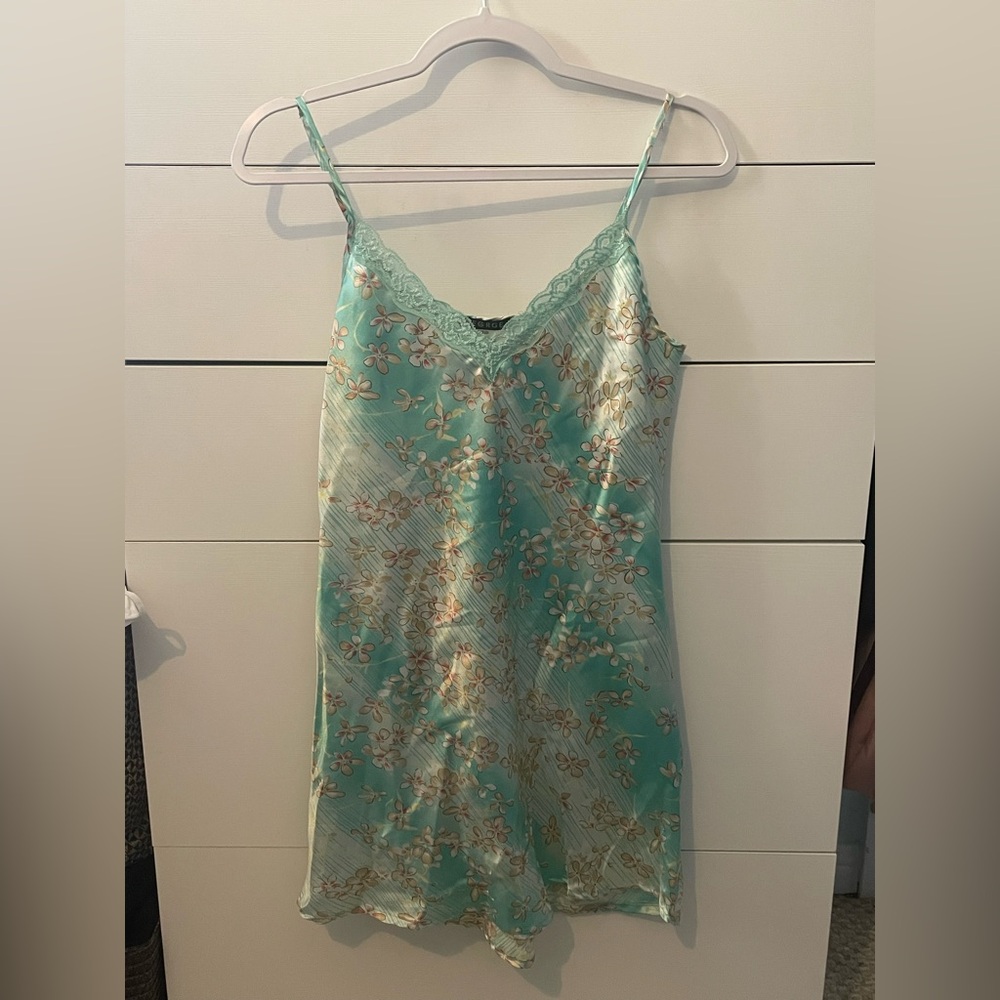 Teal Pattern Slip Dress
